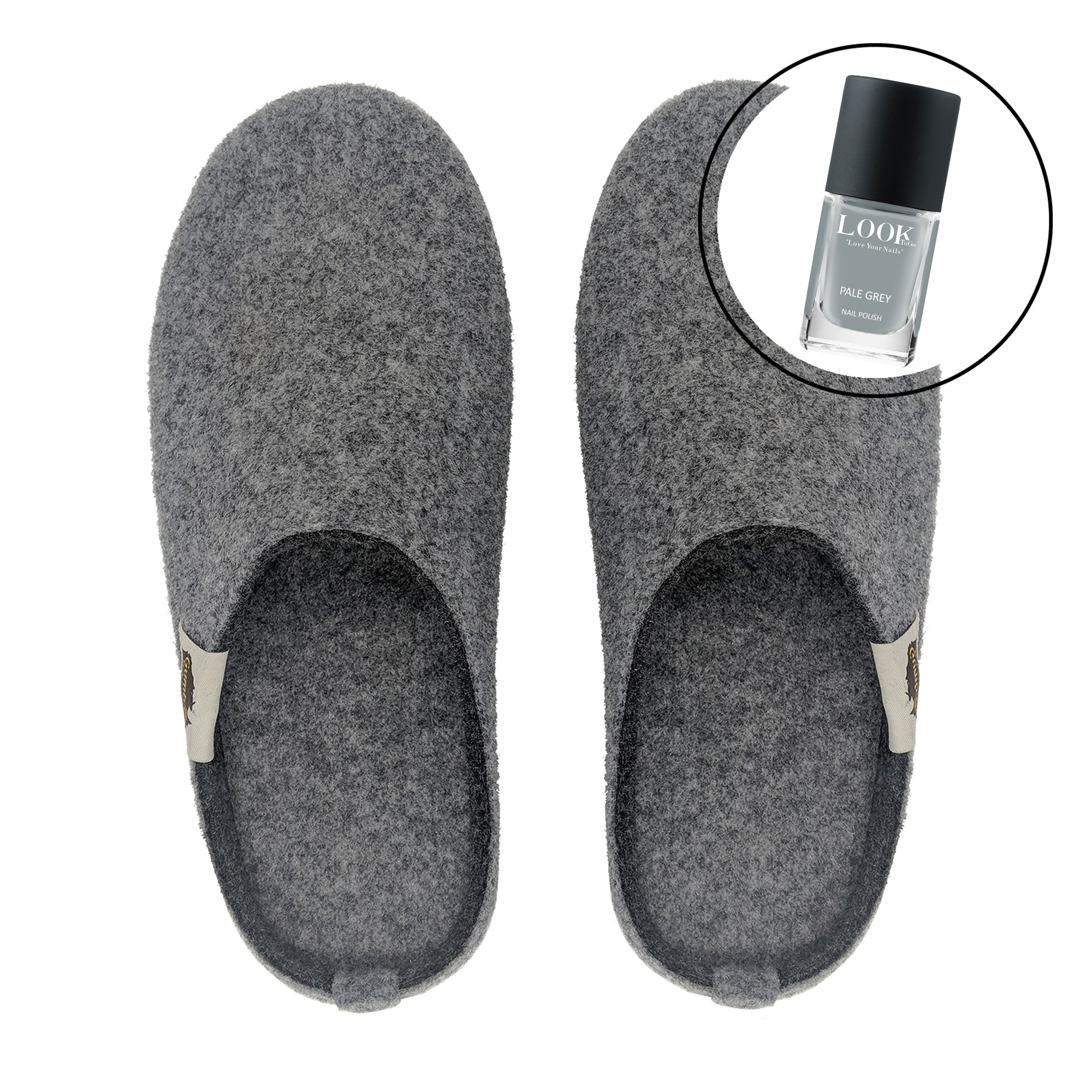 Set Slipper – Grey-Charcoal mit Nagellack Pale Grey Set Slipper – Grey-Charcoal mit Nagellack Pale Grey
