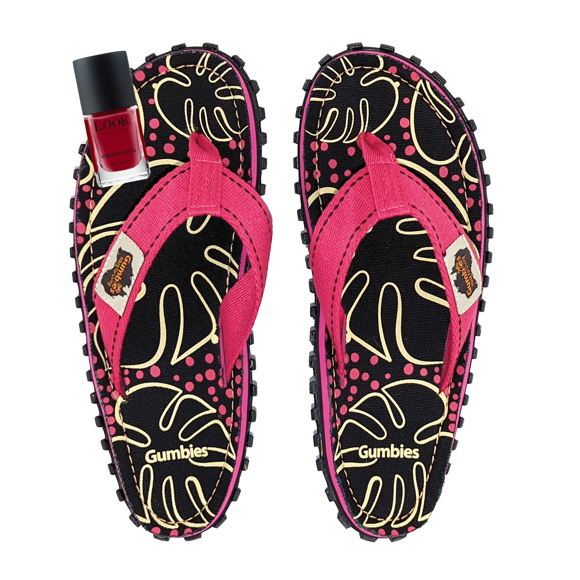Set Original Flip Flops – Tropical Black mit dem Nagellack Viva Magenta Set Original Flip Flops – Tropical Black mit dem Nagellack Viva Magenta