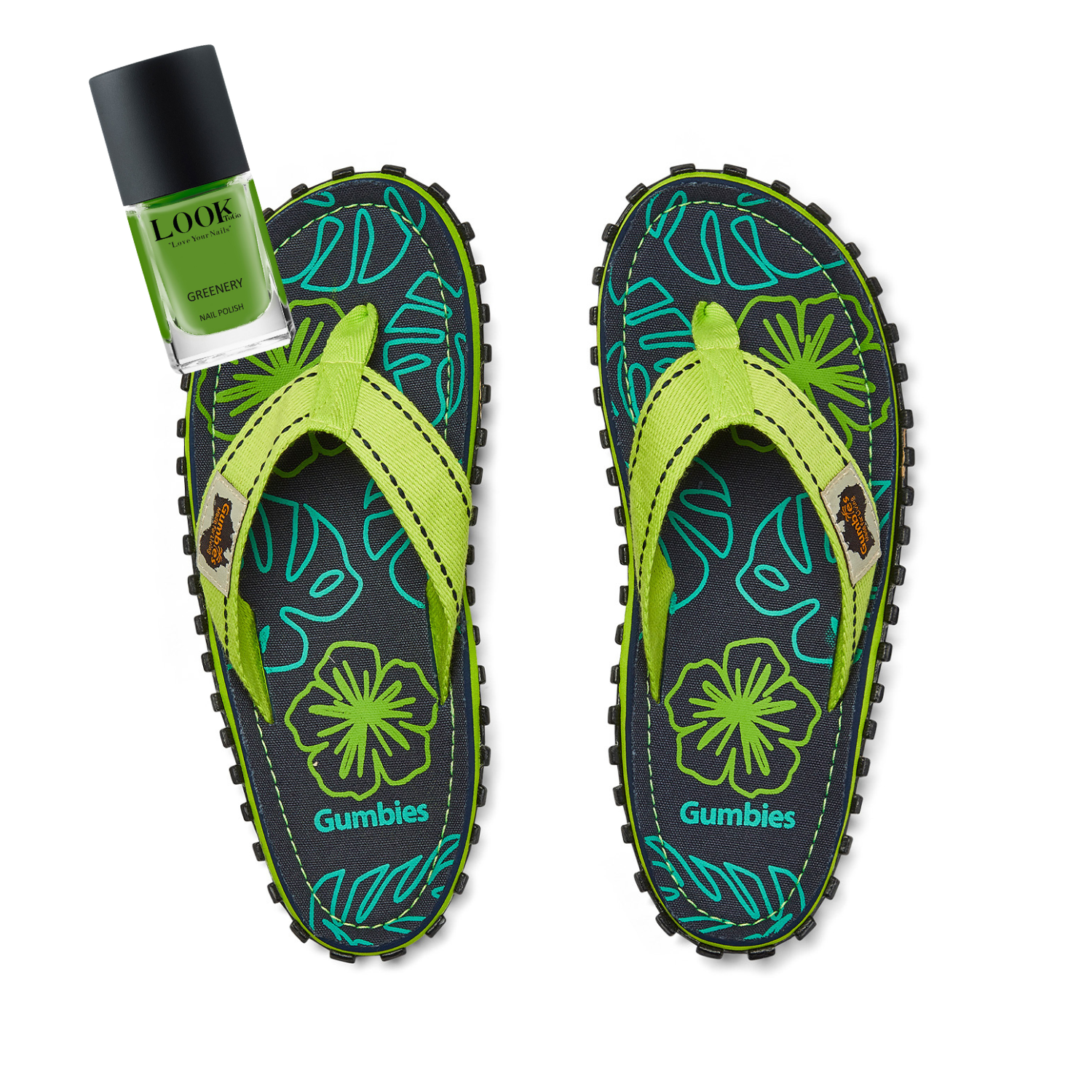 Flip Flops Set – Lime Hibiscus mit dem Nagellack Greenery