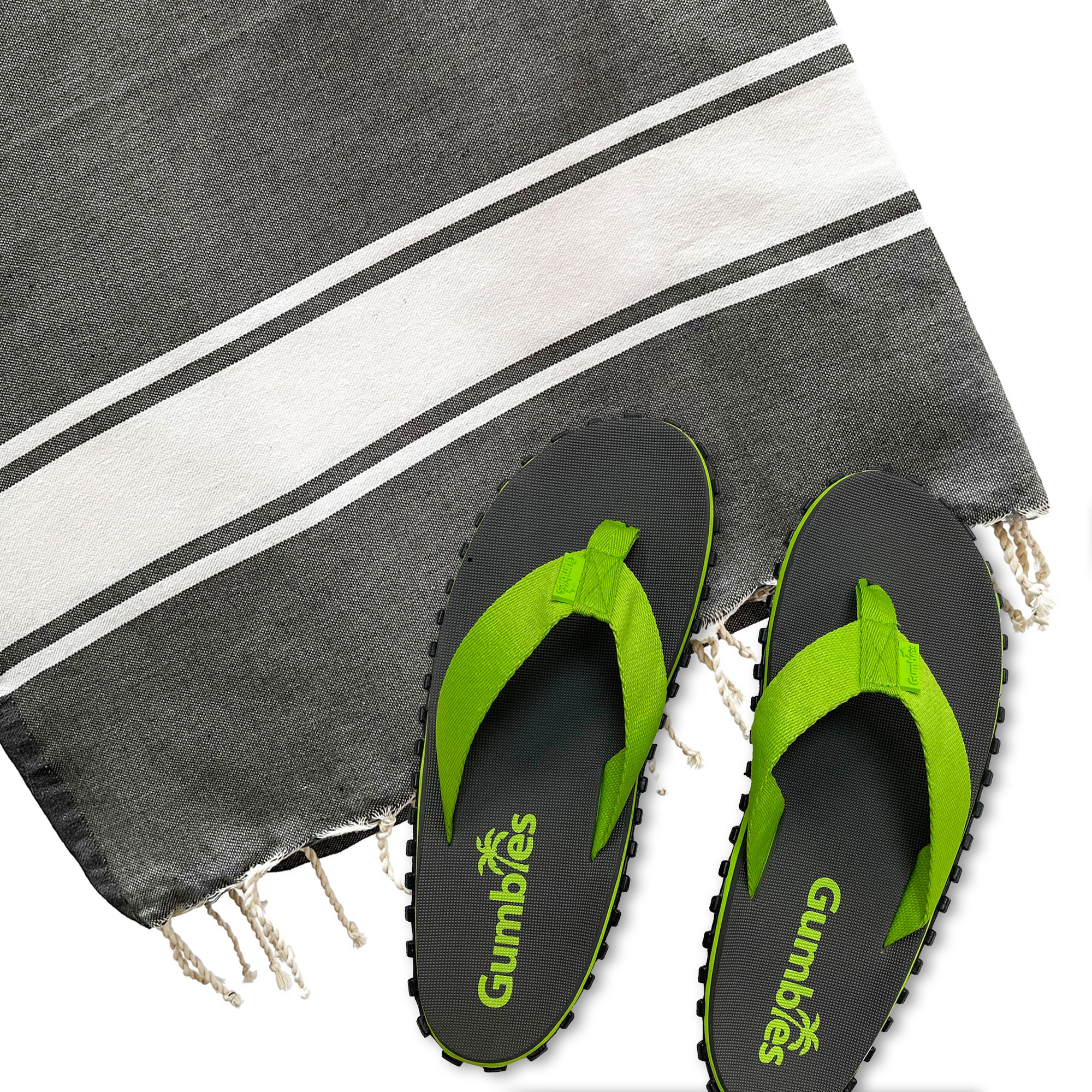 GUMBIES Zehentrenner Set – Duckbill Grey - Lime mit Strandtuch Traditionell Grau