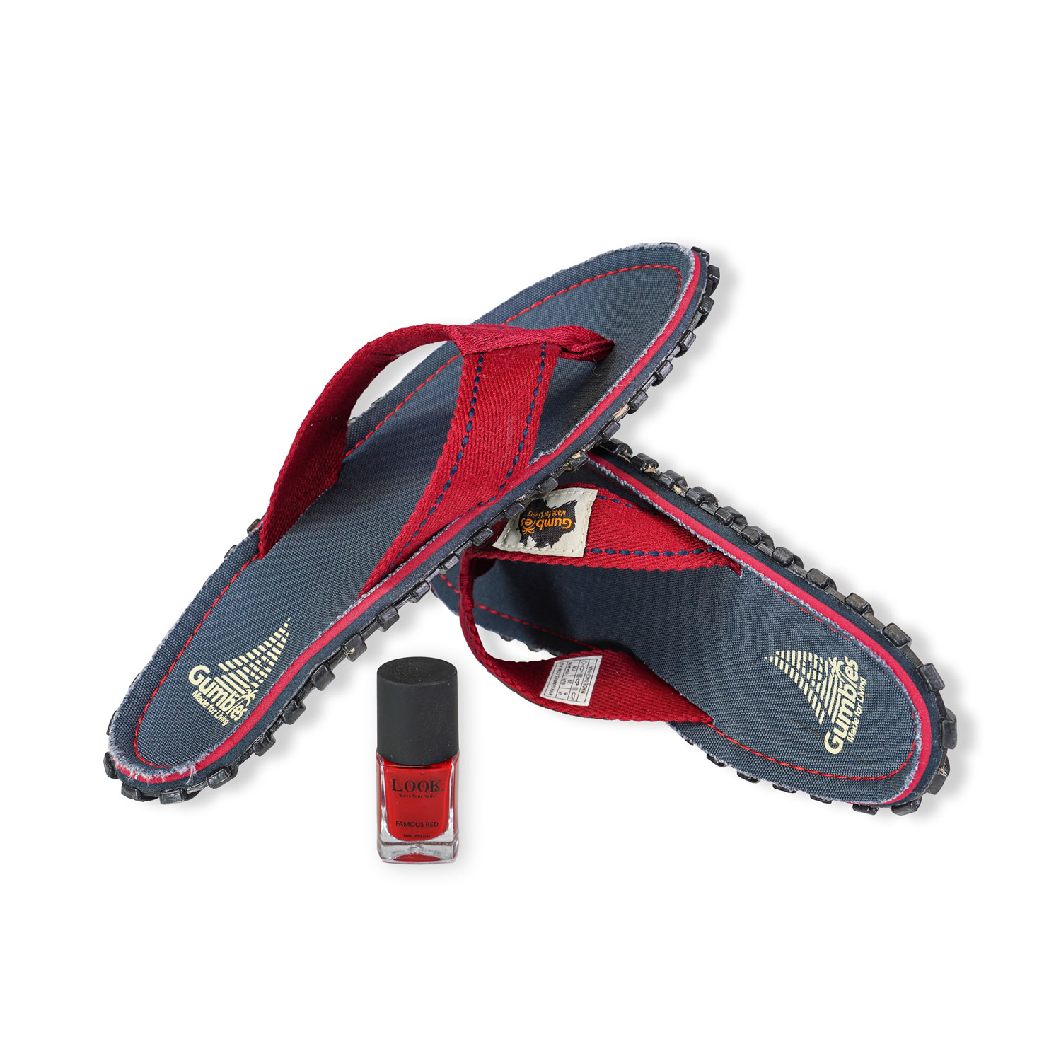 GUMBIES Zehentrenner Set – Navy Coast mit dem Nagellack Famous Red