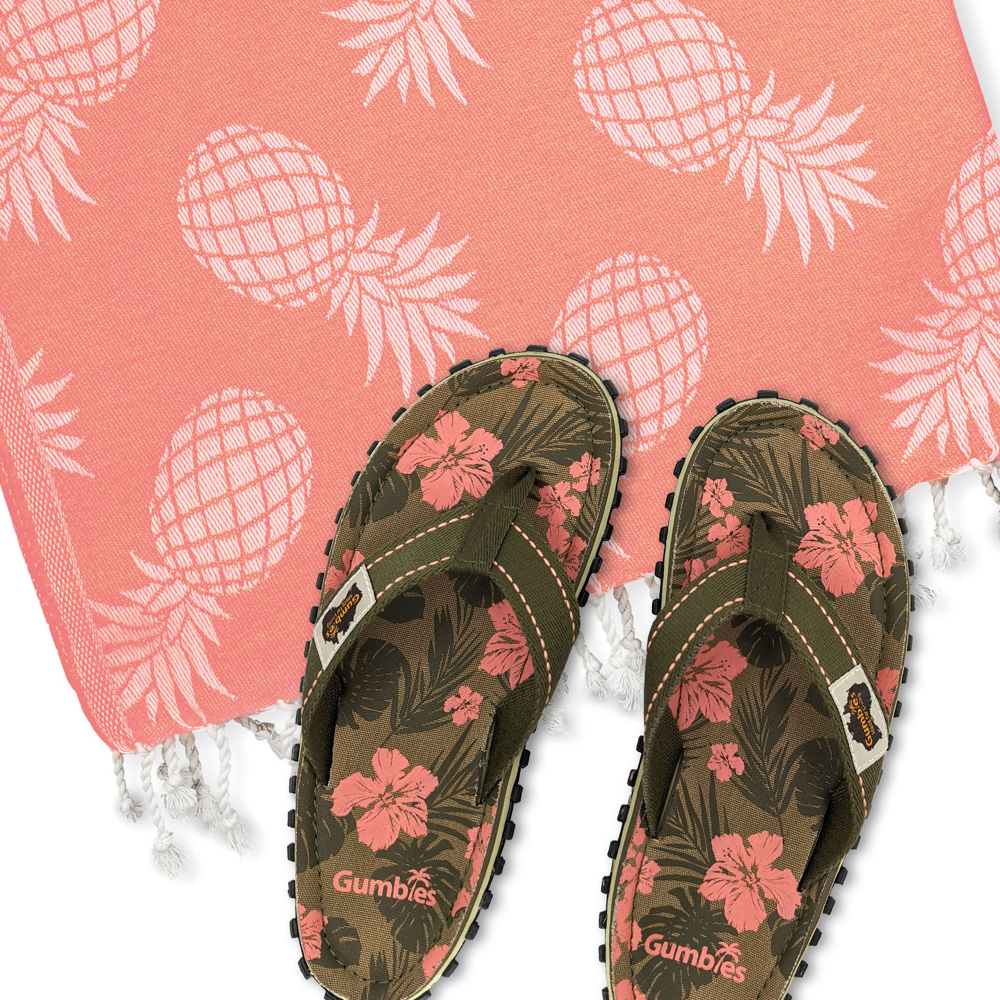 GUMBIES Zehentrenner Set – Jungle mit Strandtuch Ananas orange GUMBIES Zehentrenner Set – Jungle mit Strandtuch Ananas orange