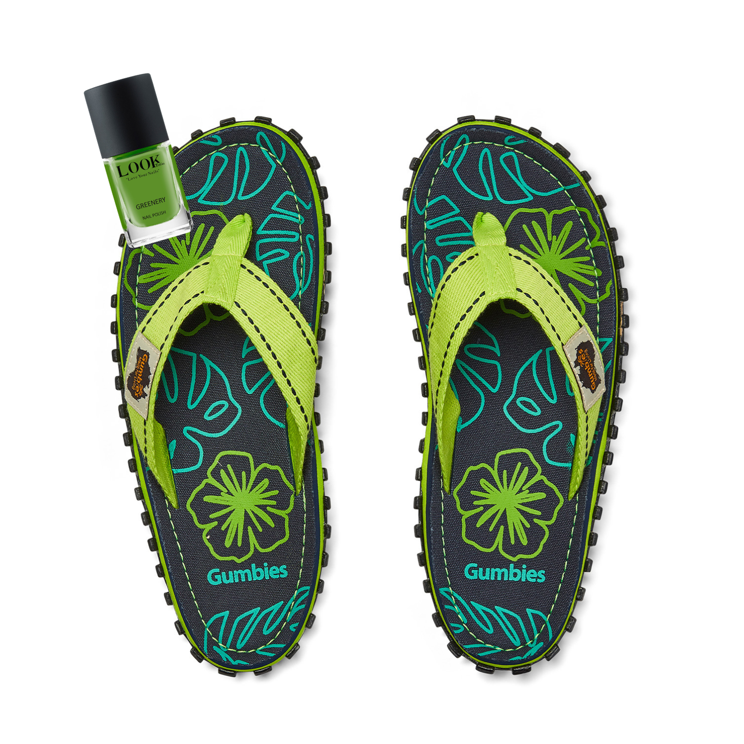 Flip Flops Set – Lime Hibiscus mit dem Nagellack Greenery