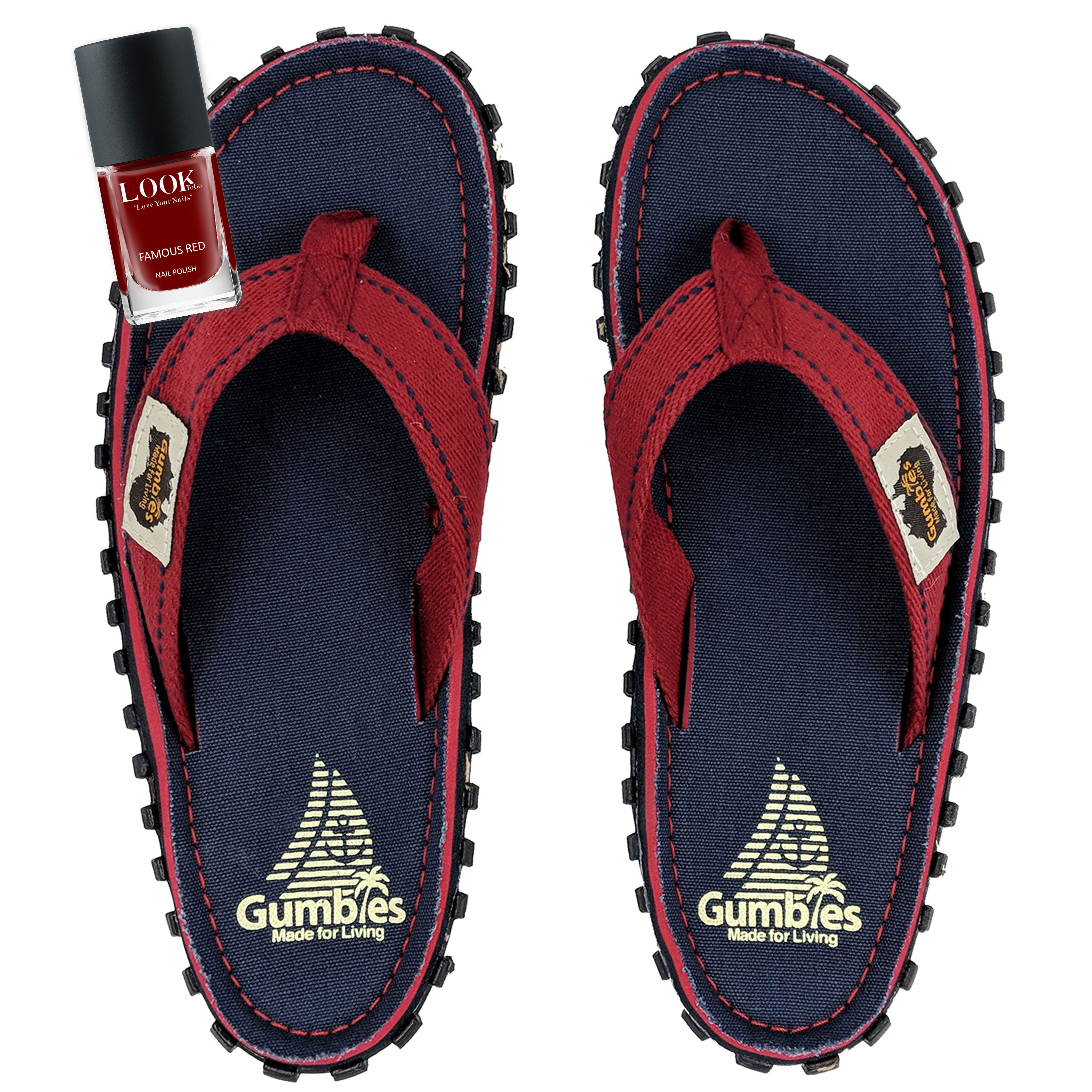 GUMBIES Zehentrenner Set – Navy Coast mit dem Nagellack Famous Red