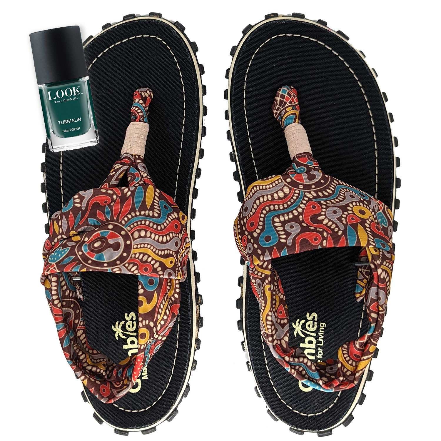 GUMBIES Zehentrenner Set – Slingbacks Aboriginal mit dem Nagellack Turmalin