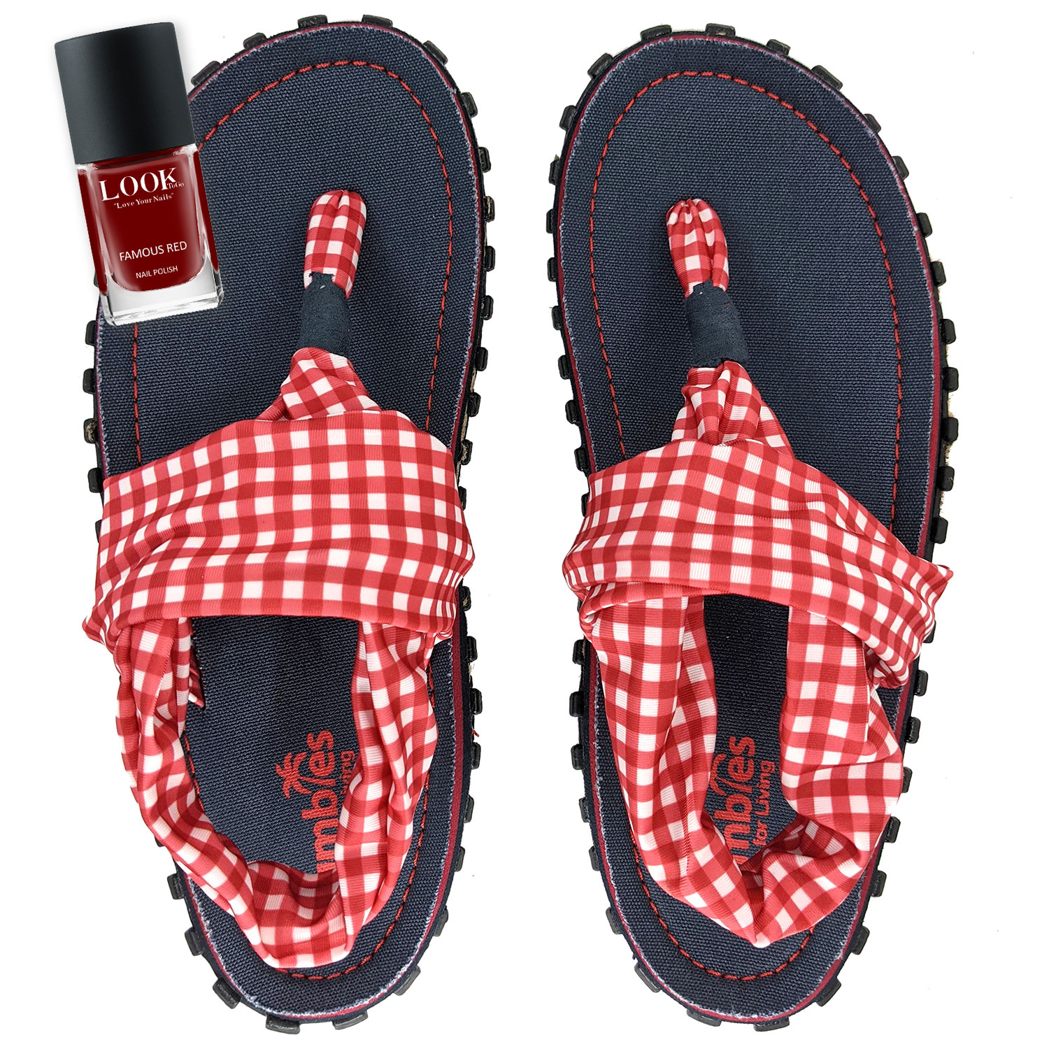 GUMBIES Zehentrenner Set – Slingbacks Picnic mit dem Nagellack Famous Red