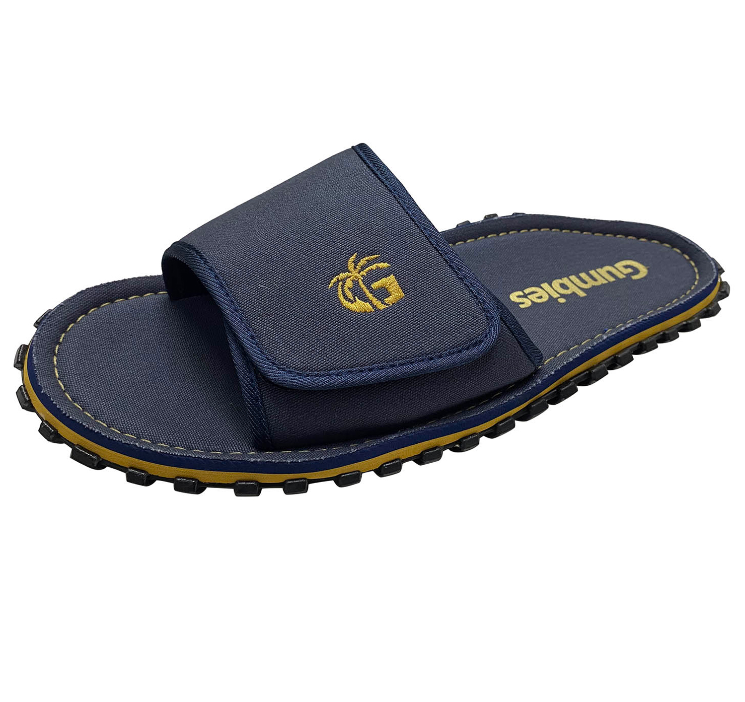 GUMBIES Pantoletten Set – Strider Navy mit Strandtuch Traditionell – Blau Chiné