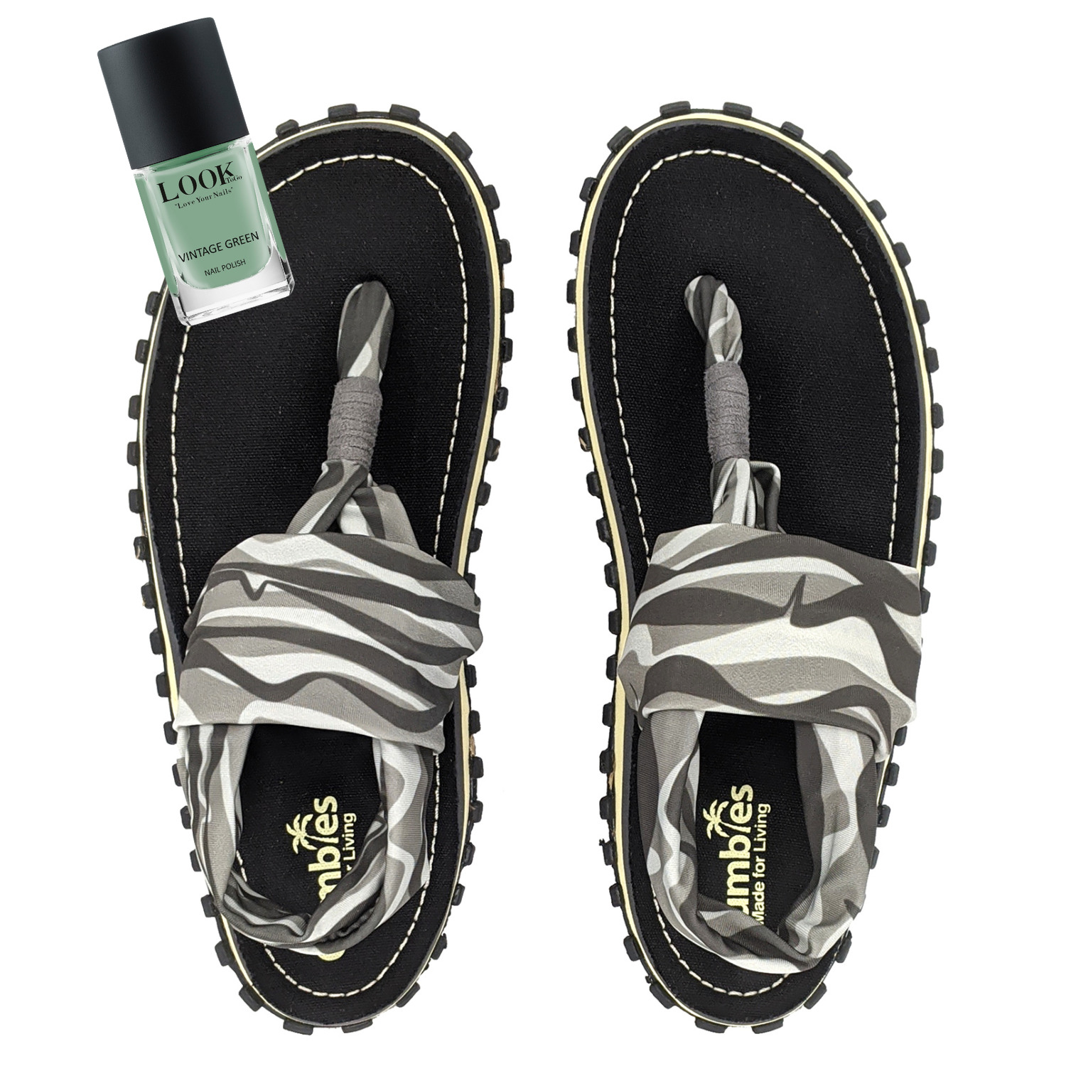 Set Slingbacks – Black mit dem Nagellack Vintage Green